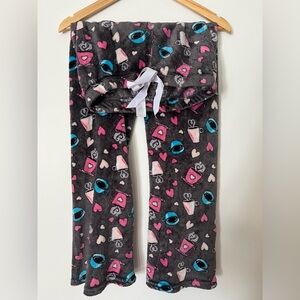 Cozy Gray Pajama Pants with Pink and Blue Coffee Print